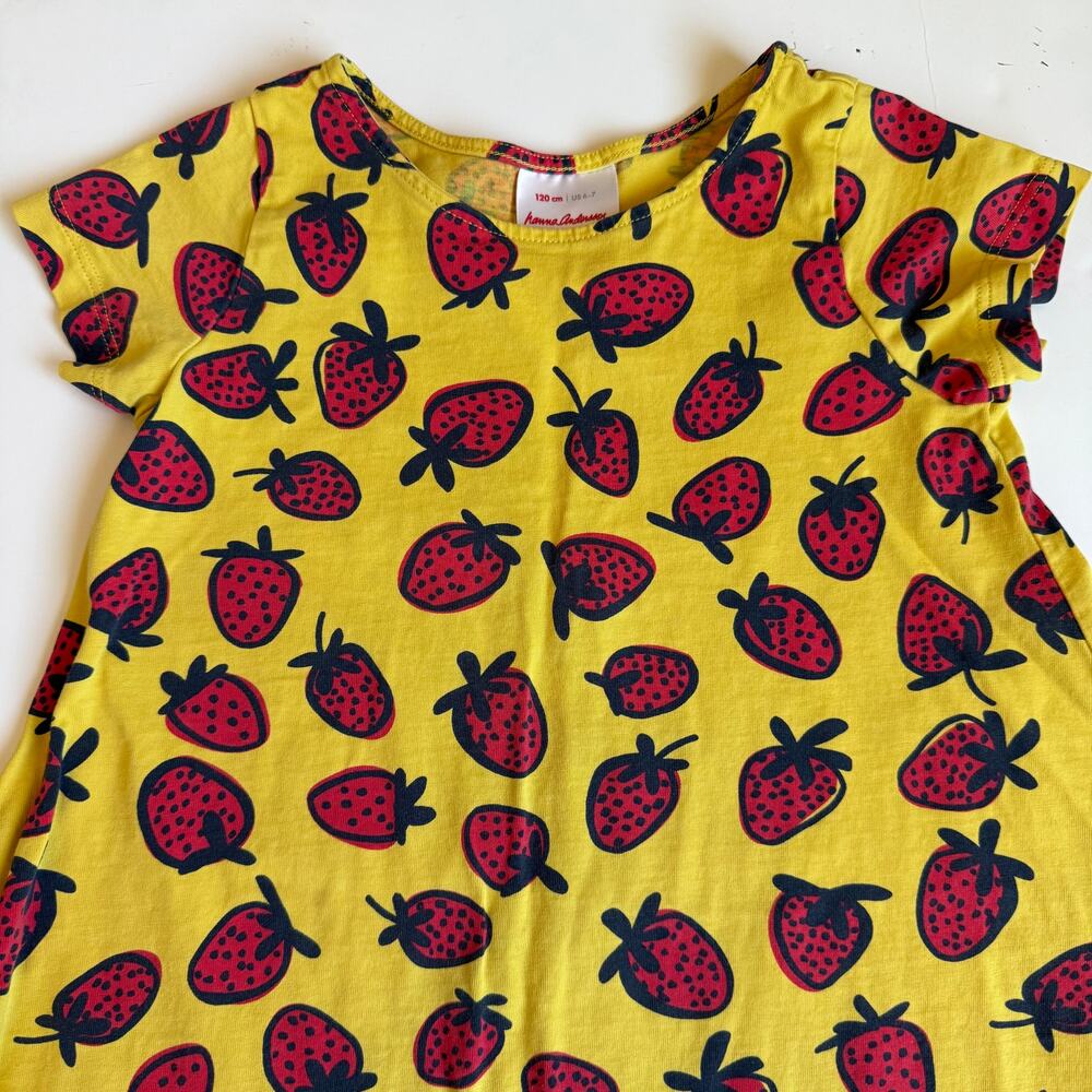 Hanna Andersson Yellow Strawberry Play All Day Dress 6-7 120cm - Picture 3 of 7